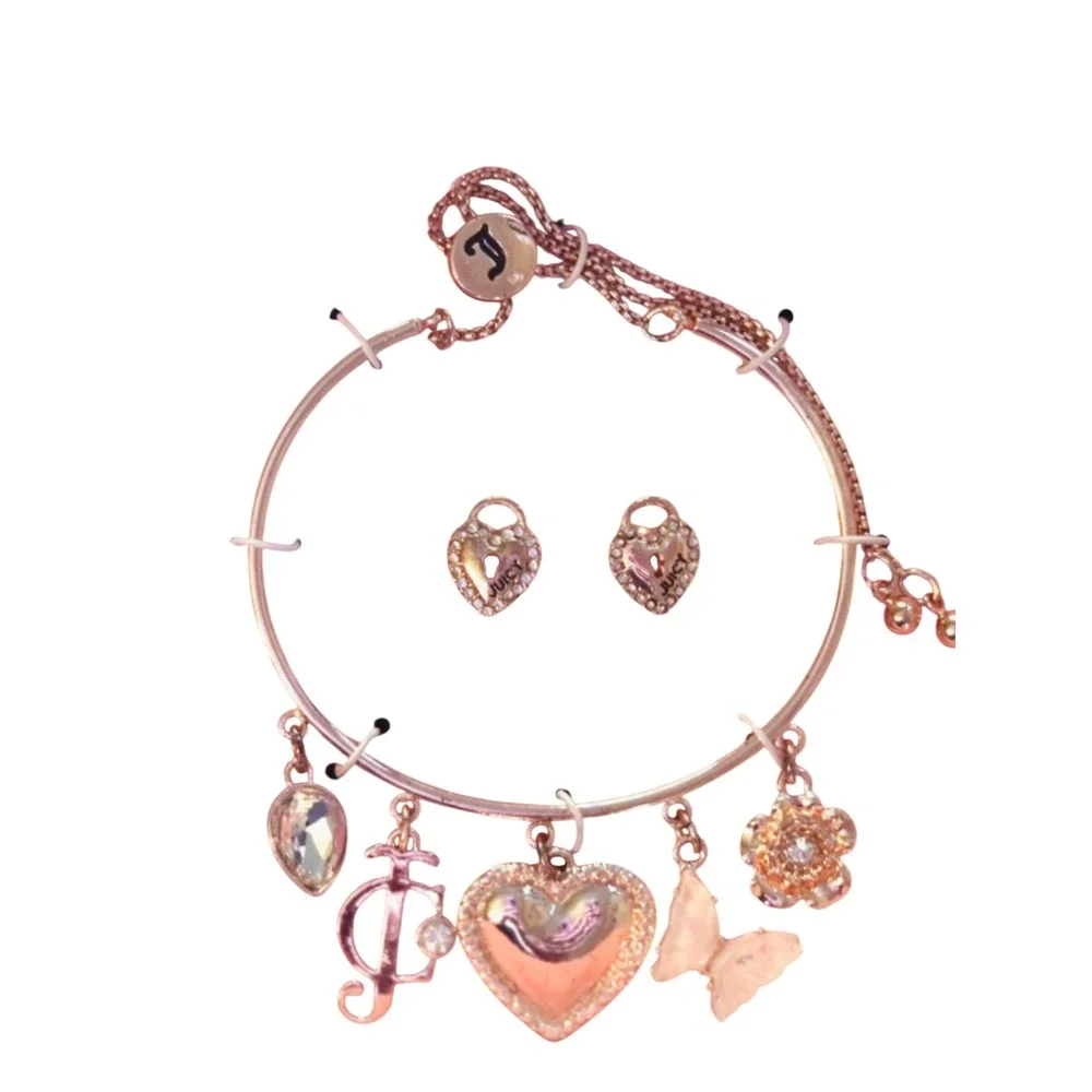 Juicy Couture Gold Charm Bracelet and Heart‎ Locket EarringSet
